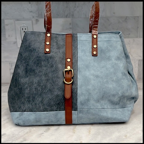 Blue Faux Leather Convertible HOBO Bag - Picture 2 of 14